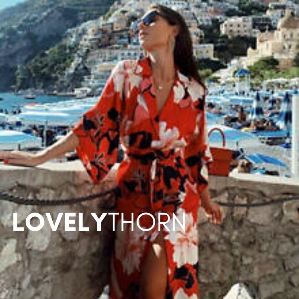 ZARA // ltd ed red floral belted kimono plunge midi maxi dress